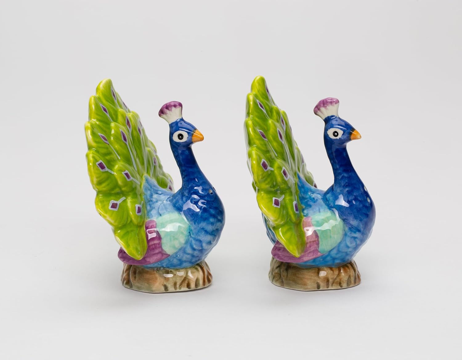 Cosmos Gifts Fine Porcelain Peacock Open Fan Tail Salt & Pepper Shakers Set 3-3/8" H