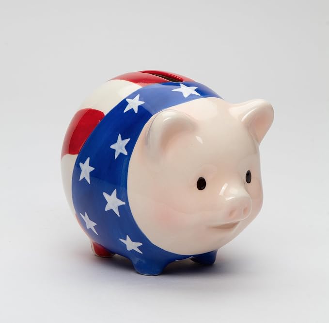 Cosmos Gifts Fine Ceramic Patriotic American Flag Pig Piggy Bank 4-7/8" L