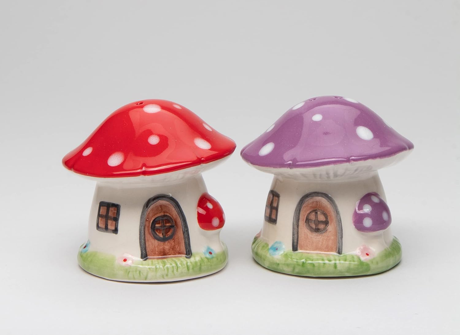 Cosmos Gifts Ceramic Colorful Mushroom House Salt and Pepper Shaker Set 2.5 In Multi-colors