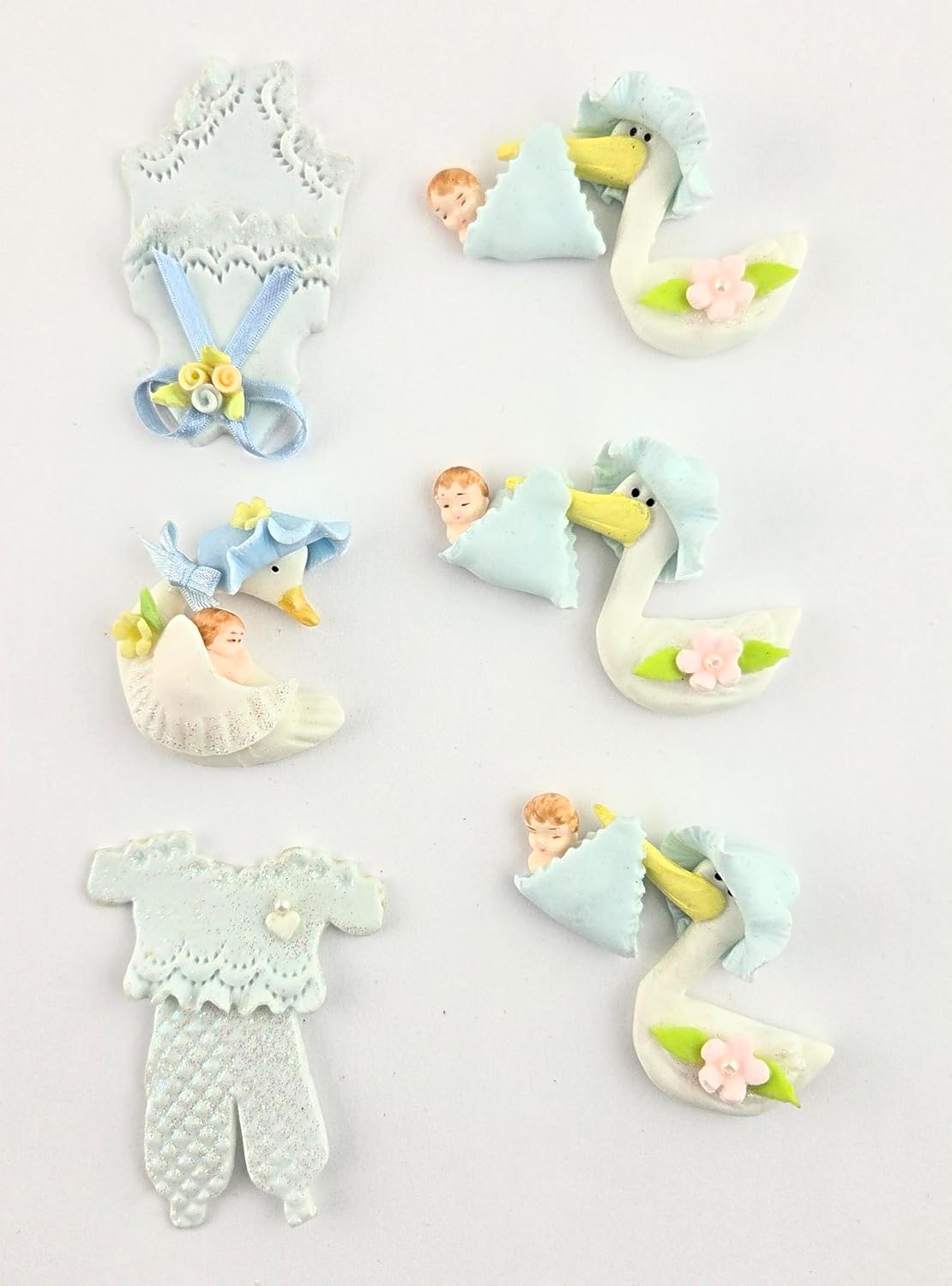 Party Favors Plus Cold Porcelain Stork Capias Figurines Blue 6 Count