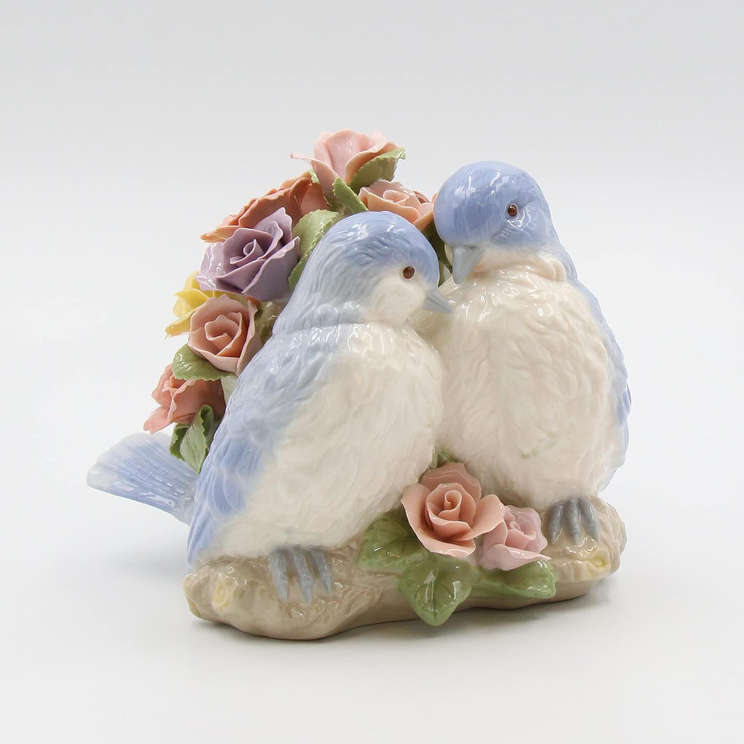 Cosmos Gifts Fine Porcelain Love Bluebirds with Pink Roses Figurine 6-1/2" H