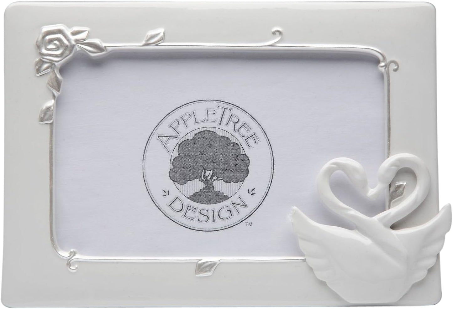 Appletree Design The Perfect Wedding Swan Couple Ceramic Picture Frame 7-5/8" x 5-1/2" Holds 4" x 6" Photo