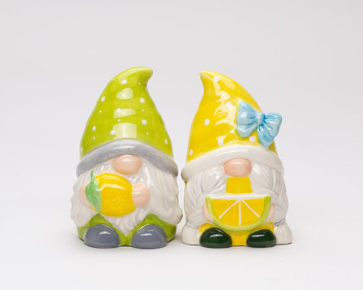 Cosmos Gifts Fine Ceramic Summer Lemon Lime Cool Gnome Couple Salt and Pepper Shakers Set 3-5/8" H Yellow Green