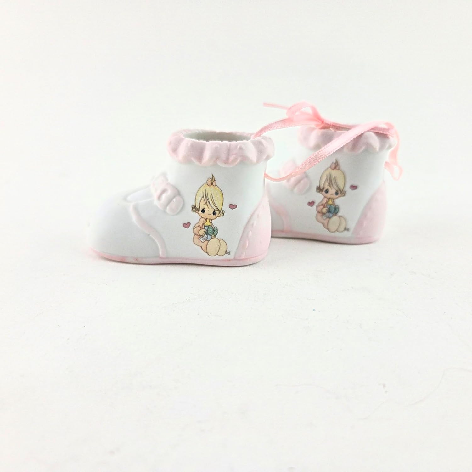 Party Favors Plus Baby Booties Figurine White Pink Ceramic 2.75 Inch Set of 2
