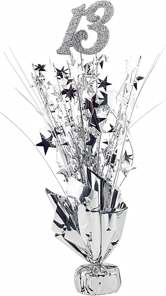 Silver 13th Birthday Balloon Weight Centerpieces, 2 Pieces