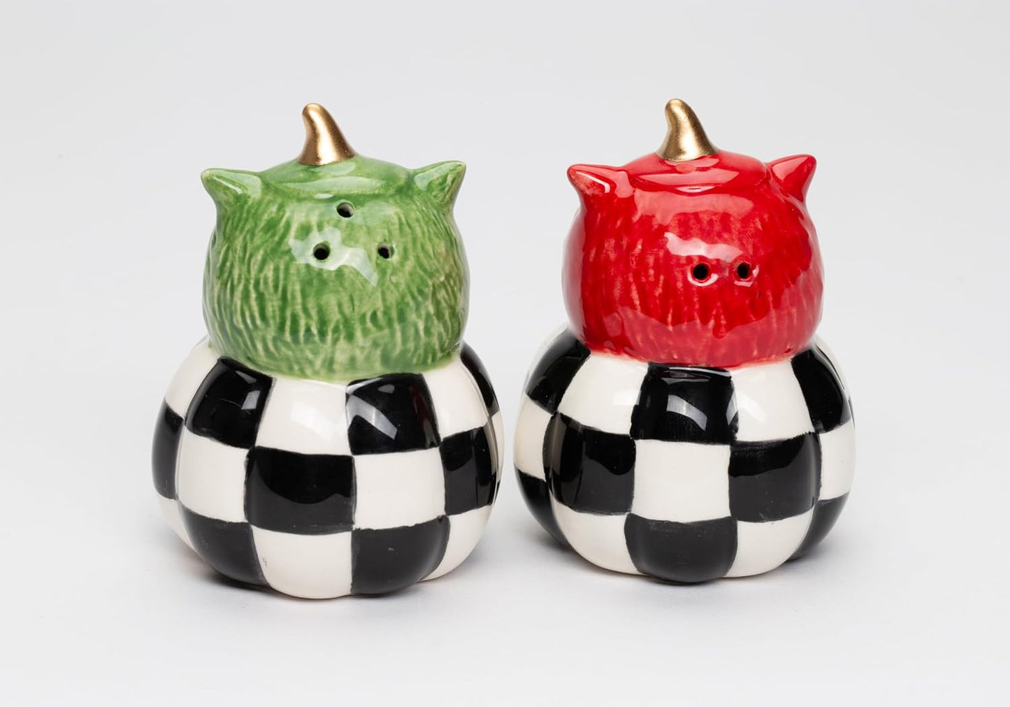 Cosmos Gifts Fine Ceramic Owl Couple with Checkered Pumpkin Salt & Pepper Shakers Set 2-3/4" H