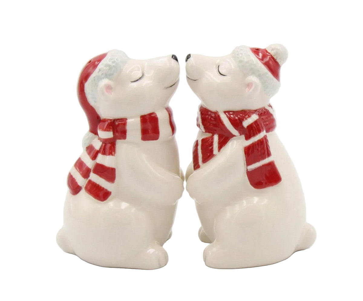Cosmos Gifts Fine Ceramic Christmas Polar Bear Couple Salt and Pepper Shakers Set of 2 3-5/8" H