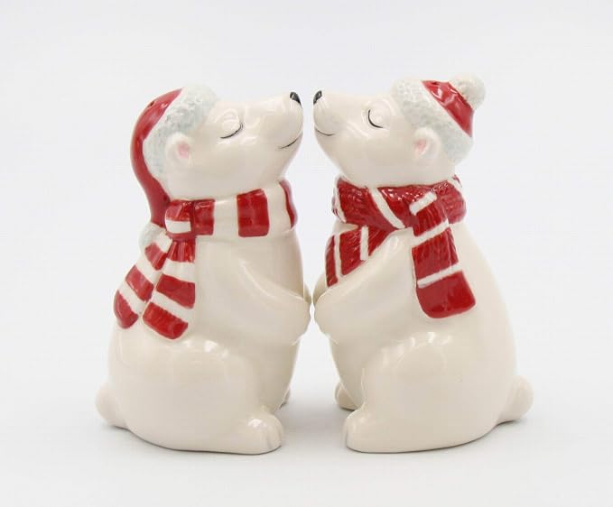 Cosmos Gifts Fine Ceramic Christmas Polar Bear Couple Salt and Pepper Shakers Set of 2 3-5/8" H