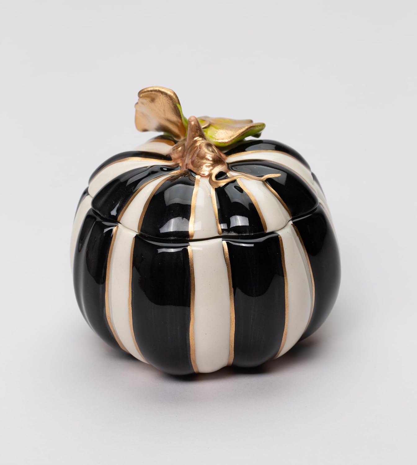 Cosmos Gifts Black and White Small Ceramic Pumpkin Box 3-1/2" D x 3-3/8" H
