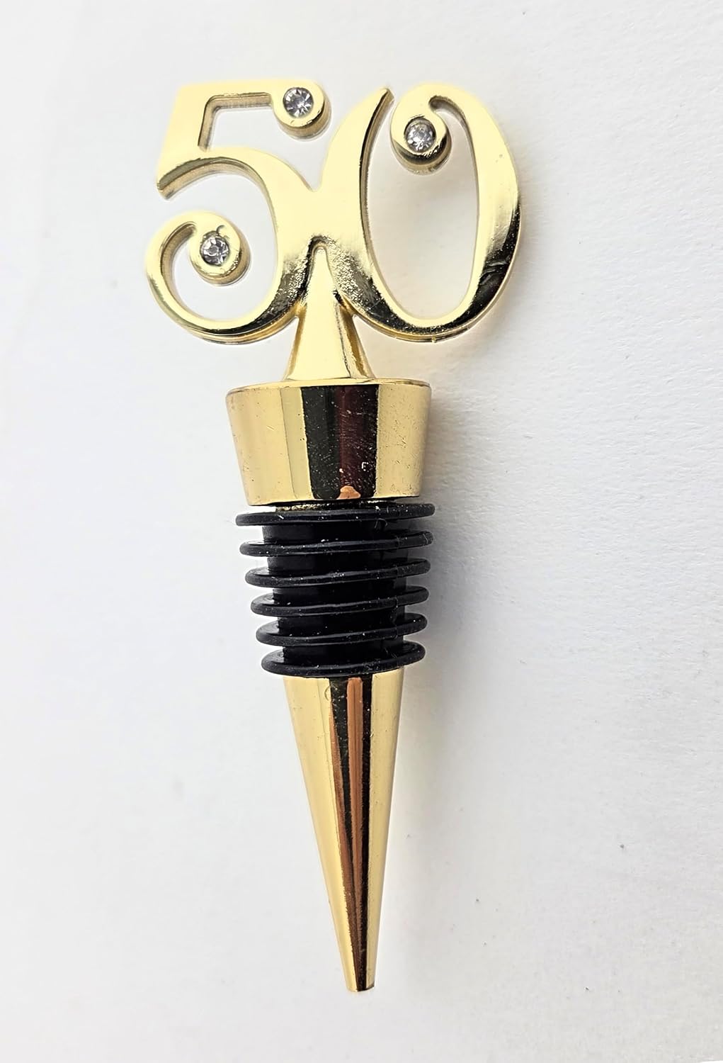 Party Favors Plus 50th Anniversary Wine Bottle Stopper Gold Rhinestone 3.62 Inch
