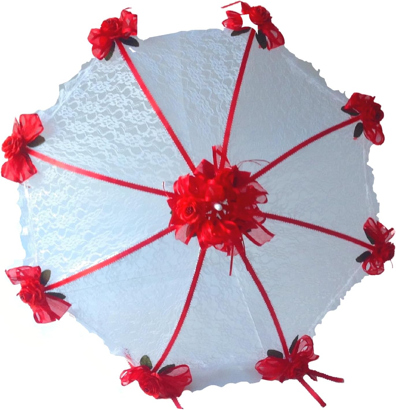 Party Favors Plus Decorated Bridal Shower White Lace Umbrella Parasol 36" Red Roses