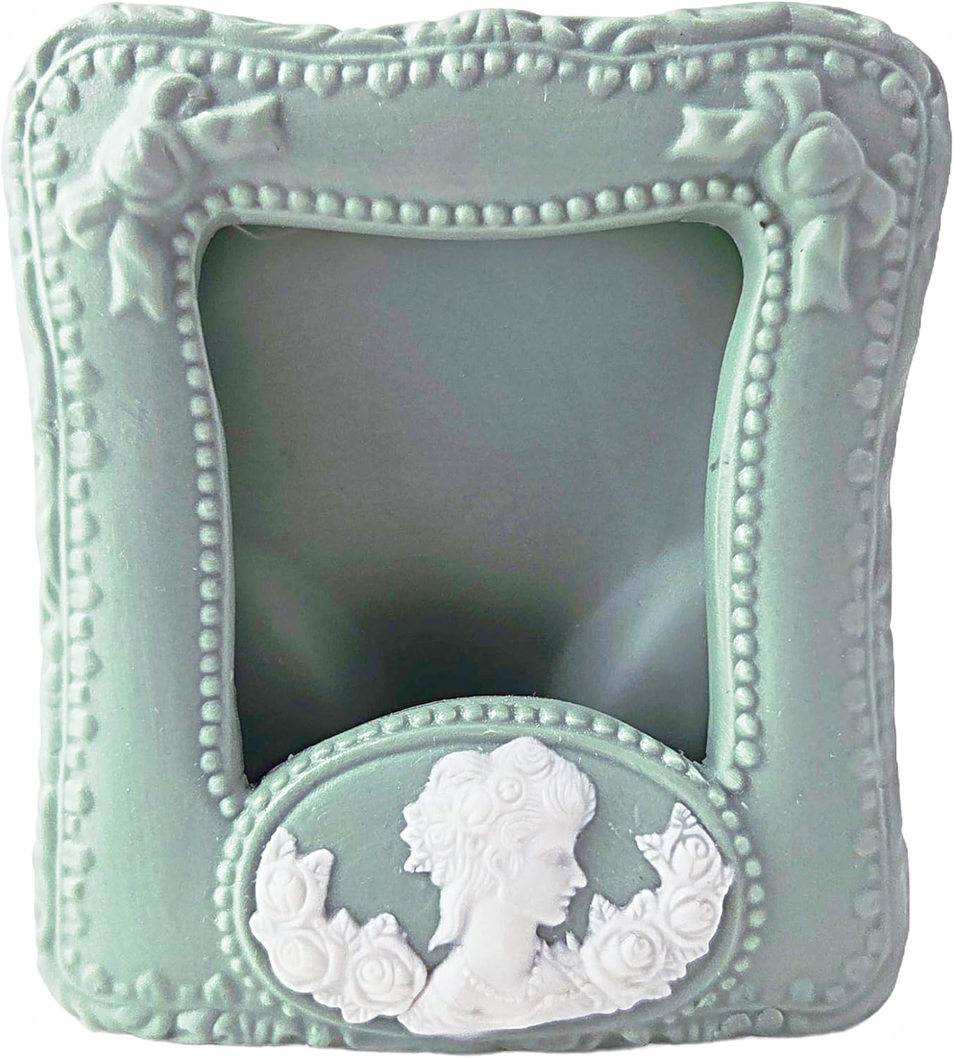 Party Favors Plus Sage Green Ceramic Cameo Picture Frame Baroque Ornate Floral 5x4 Inch