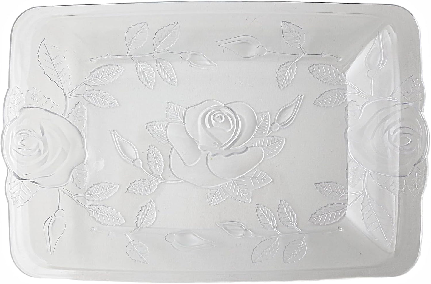 Party Favors Plus Plastic Serving Tray with Rose Embossed Floral Design Clear 8.5x12.75 Inch 3 Count