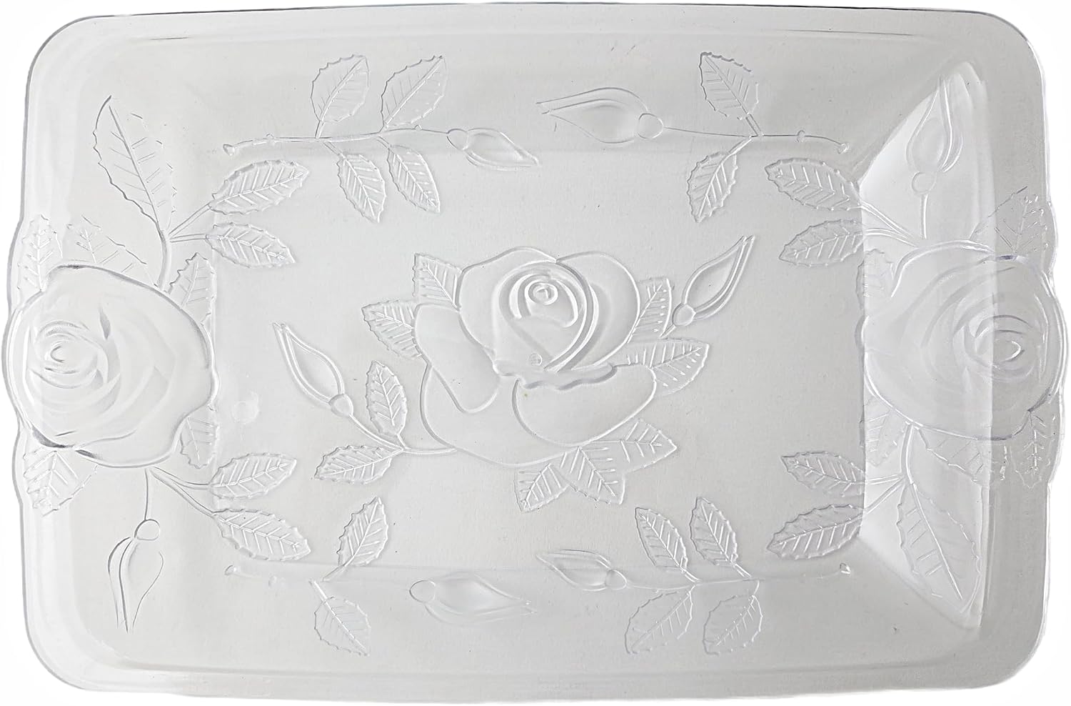 Party Favors Plus Plastic Serving Tray with Rose Embossed Floral Design Clear 8.5x12.75 Inch 3 Count