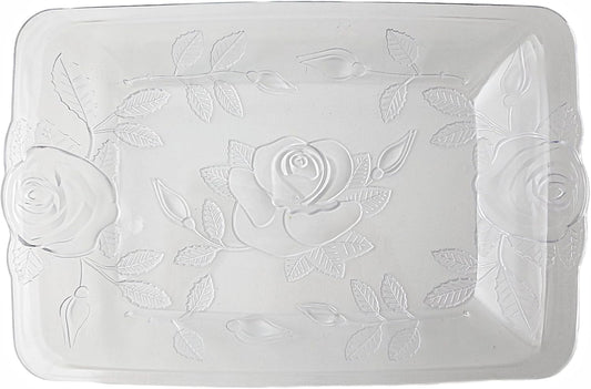 Party Favors Plus Plastic Serving Tray with Rose Embossed Floral Design Clear 8.5x12.75 Inch 3 Count