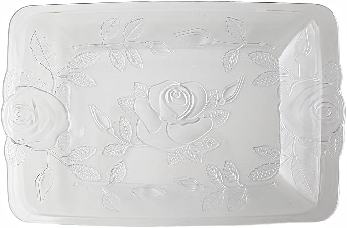 Party Favors Plus Plastic Serving Tray with Rose Embossed Floral Design Clear 8.5x12.75 Inch 3 Count
