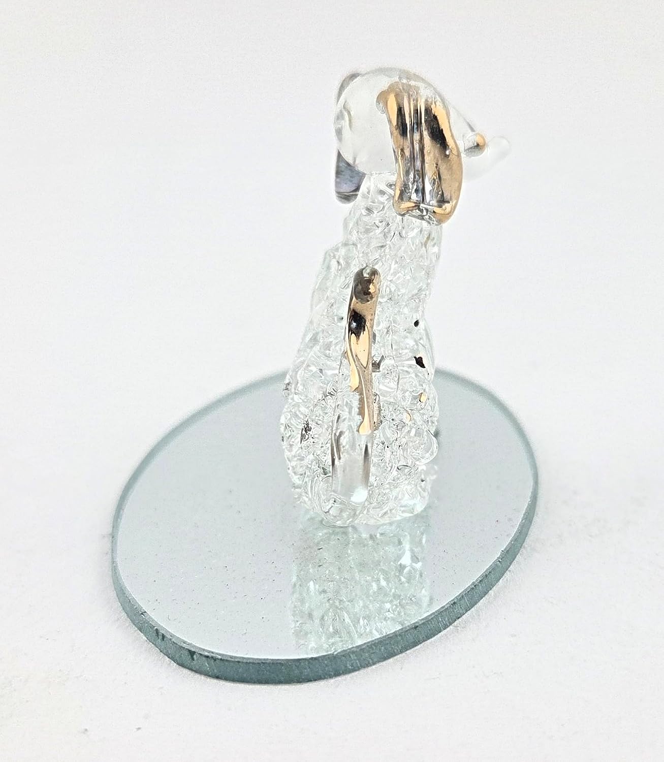 Party Favors Plus Glass Dog Figurine Gold Accents Oval Mirror Base 2.5 Inch