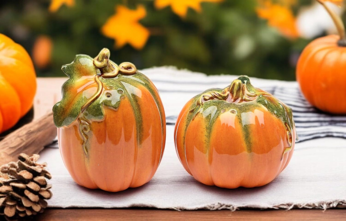 Cosmos Gifts Fine Ceramic Orange Pumpkin Salt & Pepper Shakers Set 2-3/4" H