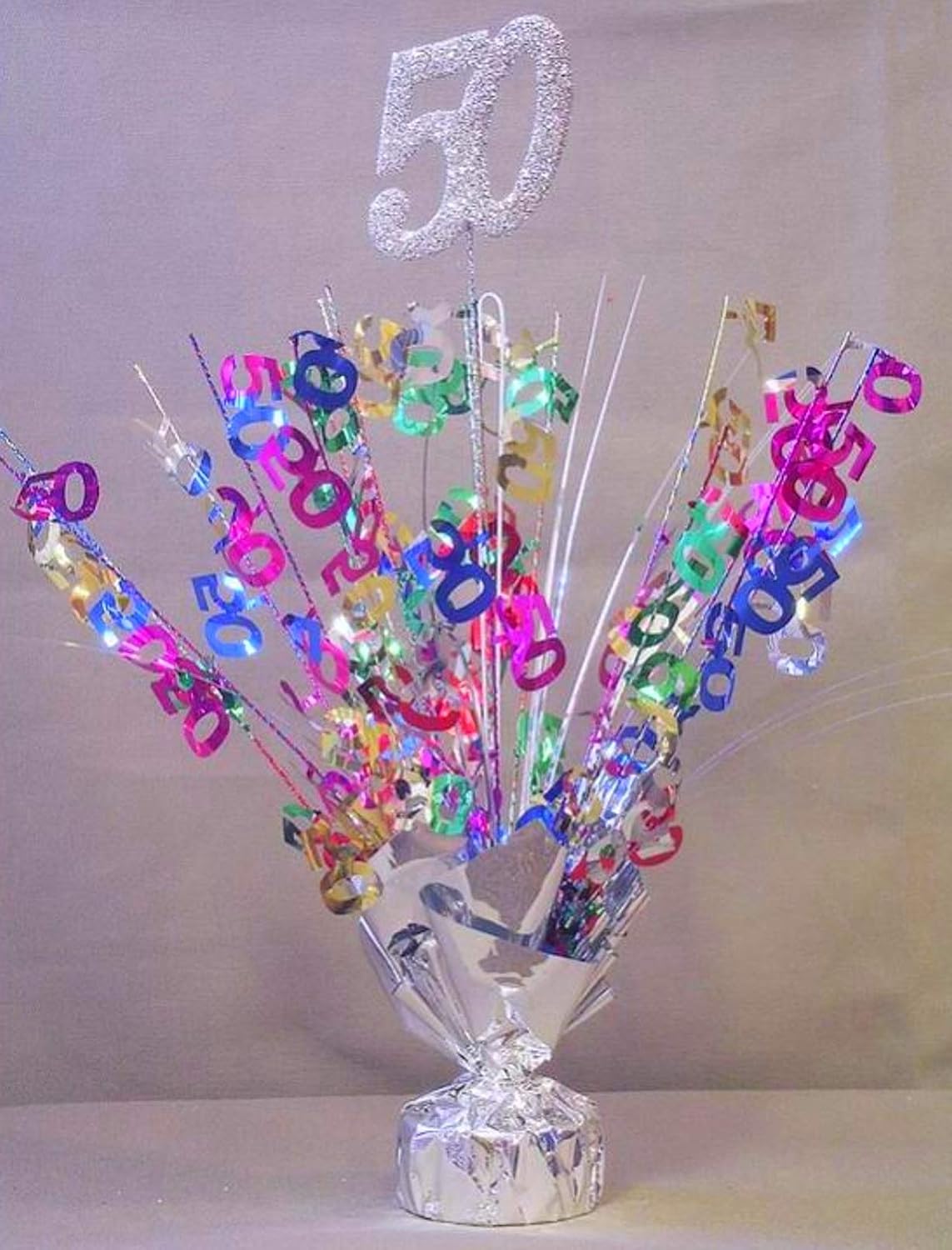 Silver Glitter 50th Birthday Balloon Weight Centerpieces, 2 Pieces