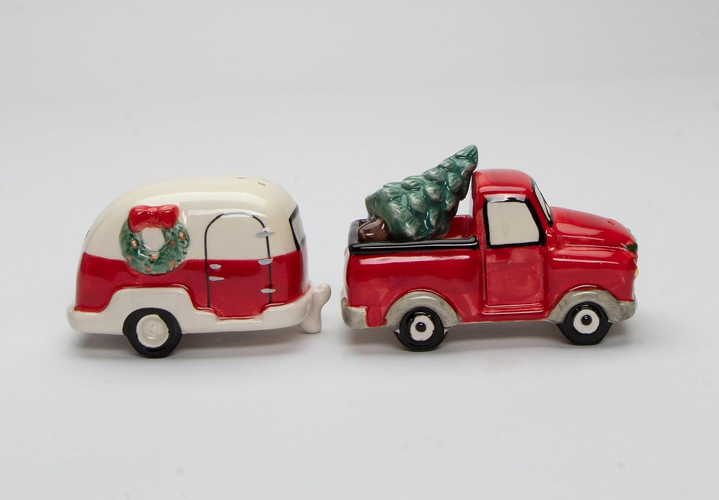 Cosmos Gifts Fine Ceramic Christmas Vintage Truck with Camper Salt and Pepper Shakers Set of 3 3-3/4" L