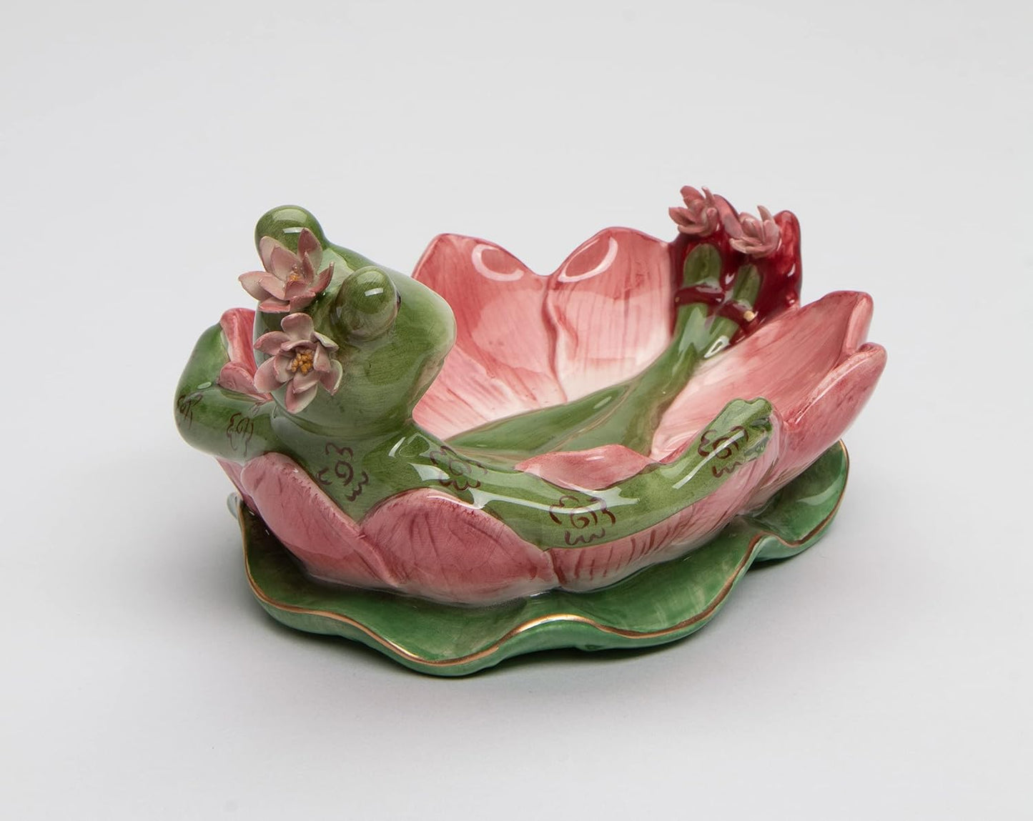 Cosmos Gifts Fine Ceramic Frogalina Frog on Water Lily Flower Nic Nac Soap Dish 6-1/4" L