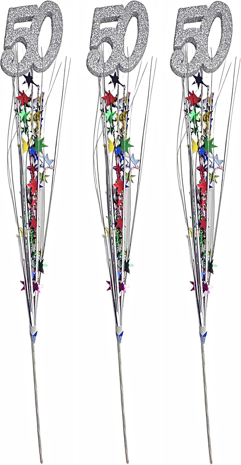 Multicolor Metallic Star Spray 50th Birthday Decorations, 3 Pieces