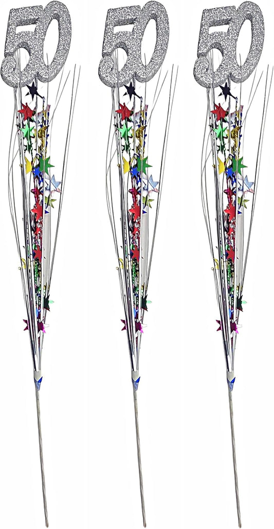Multicolor Metallic Star Spray 50th Birthday Decorations, 3 Pieces