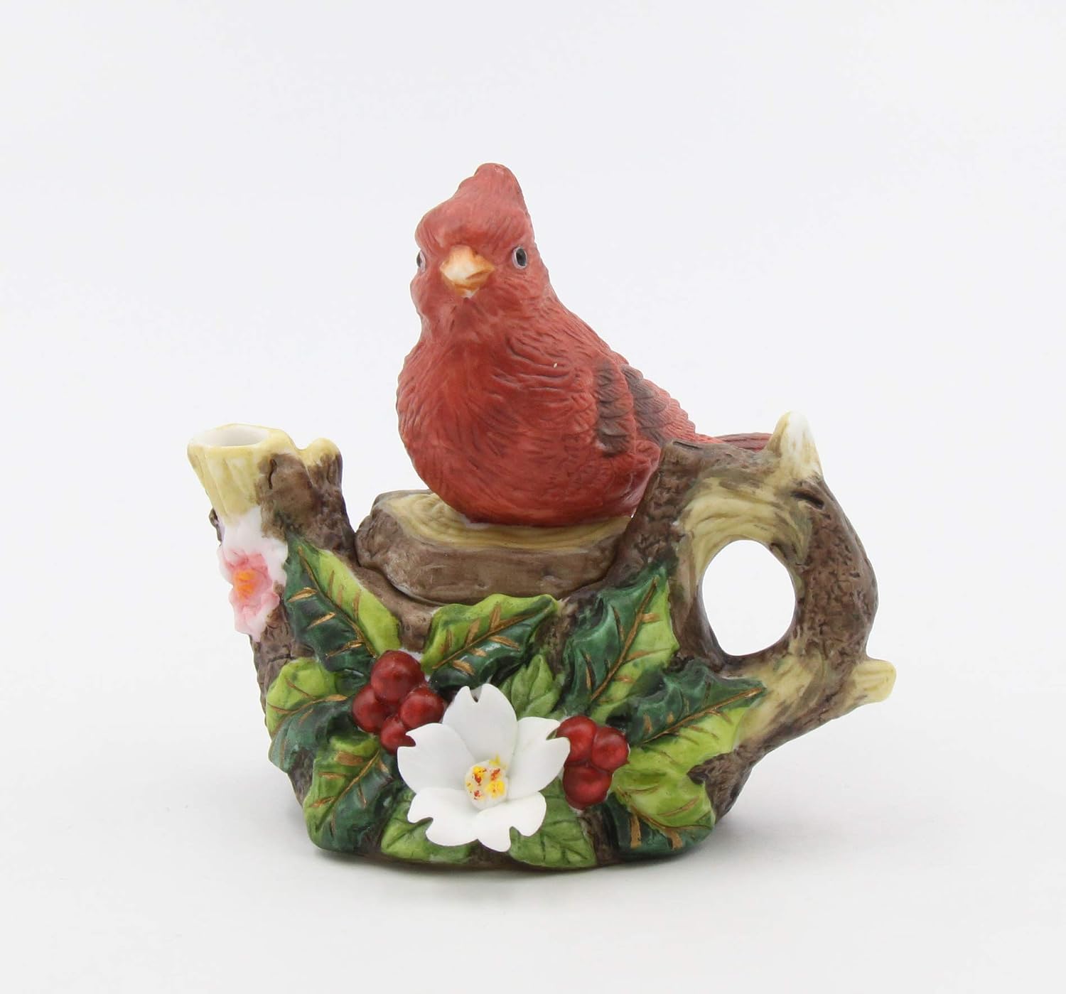 Cosmos Gifts Fine Porcelain Red Cardinal Bird with Holly Berry and White Flower Design Mini Teapot Figurine 3-1/4" L