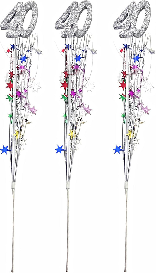 Multicolor Metallic Star Spray 40th Birthday Decorations, 3 Pieces