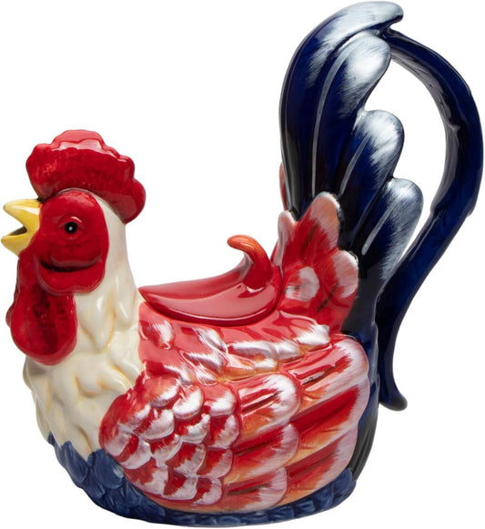 Cosmos Gifts Fine Ceramic Festive Colorful Tuscany Country Rooster Teapot 7-3/4" L Red