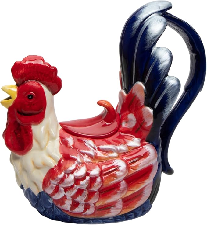 Cosmos Gifts Fine Ceramic Festive Colorful Tuscany Country Rooster Teapot 7-3/4" L Red