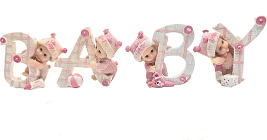 Party Favors Plus Polyresin Baby Figurines Pink White 4 Piece