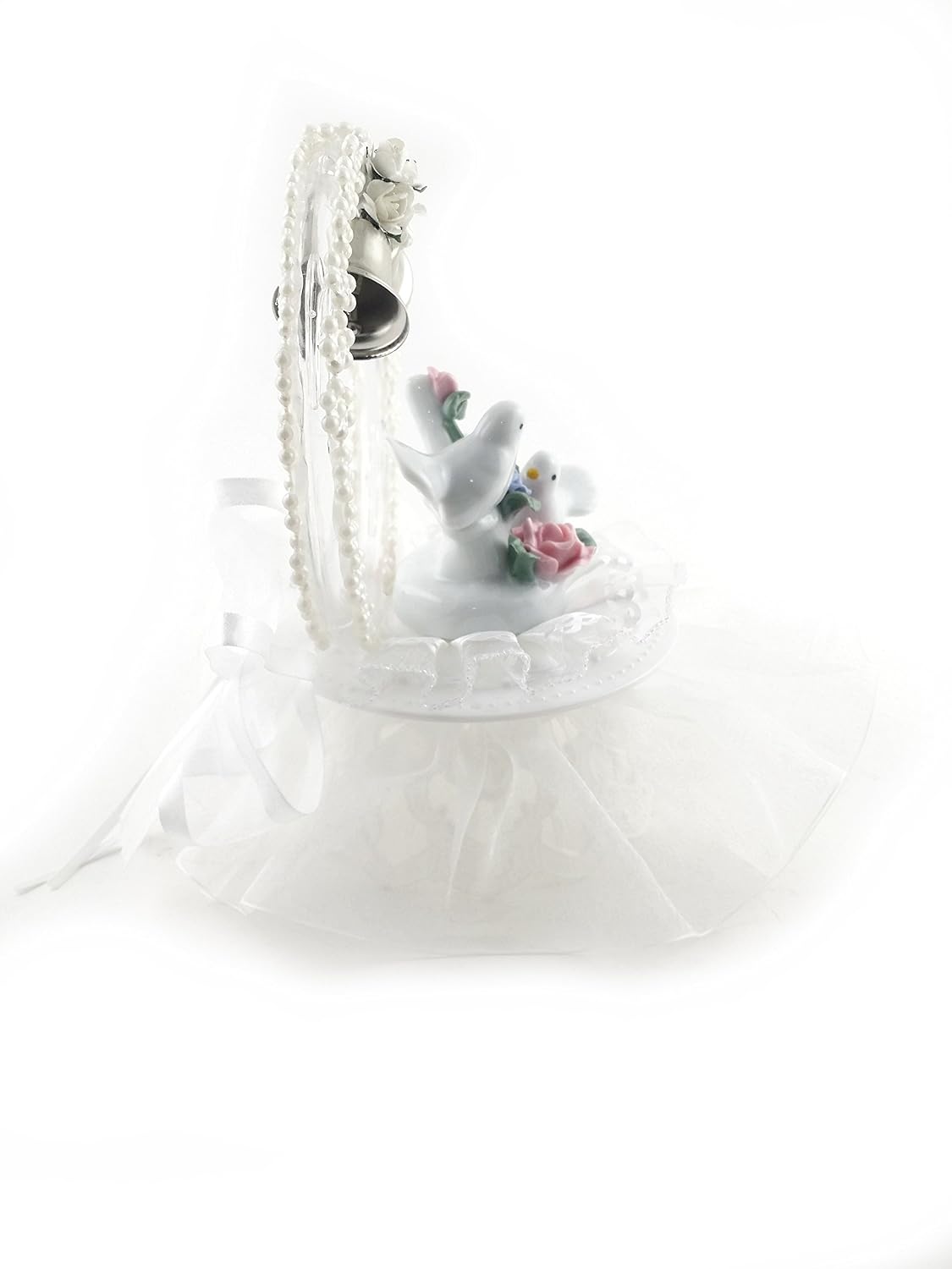 Party Favors Plus White Ceramic Love Doves and Roses Cake Topper 7 Inches