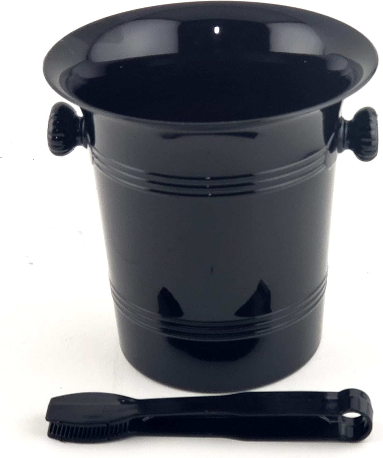 2 Disposable Black Plastic Base Ice Buckets with Tongs 6 x 6 Non Durable Plastic