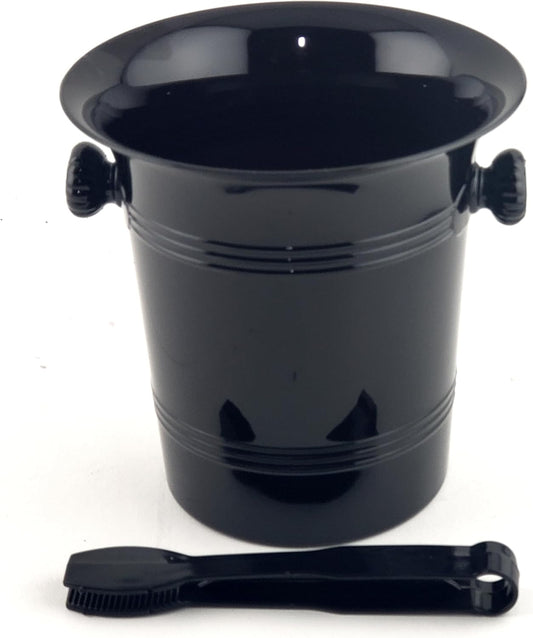 2 Disposable Black Plastic Base Ice Buckets with Tongs 6 x 6 Non Durable Plastic