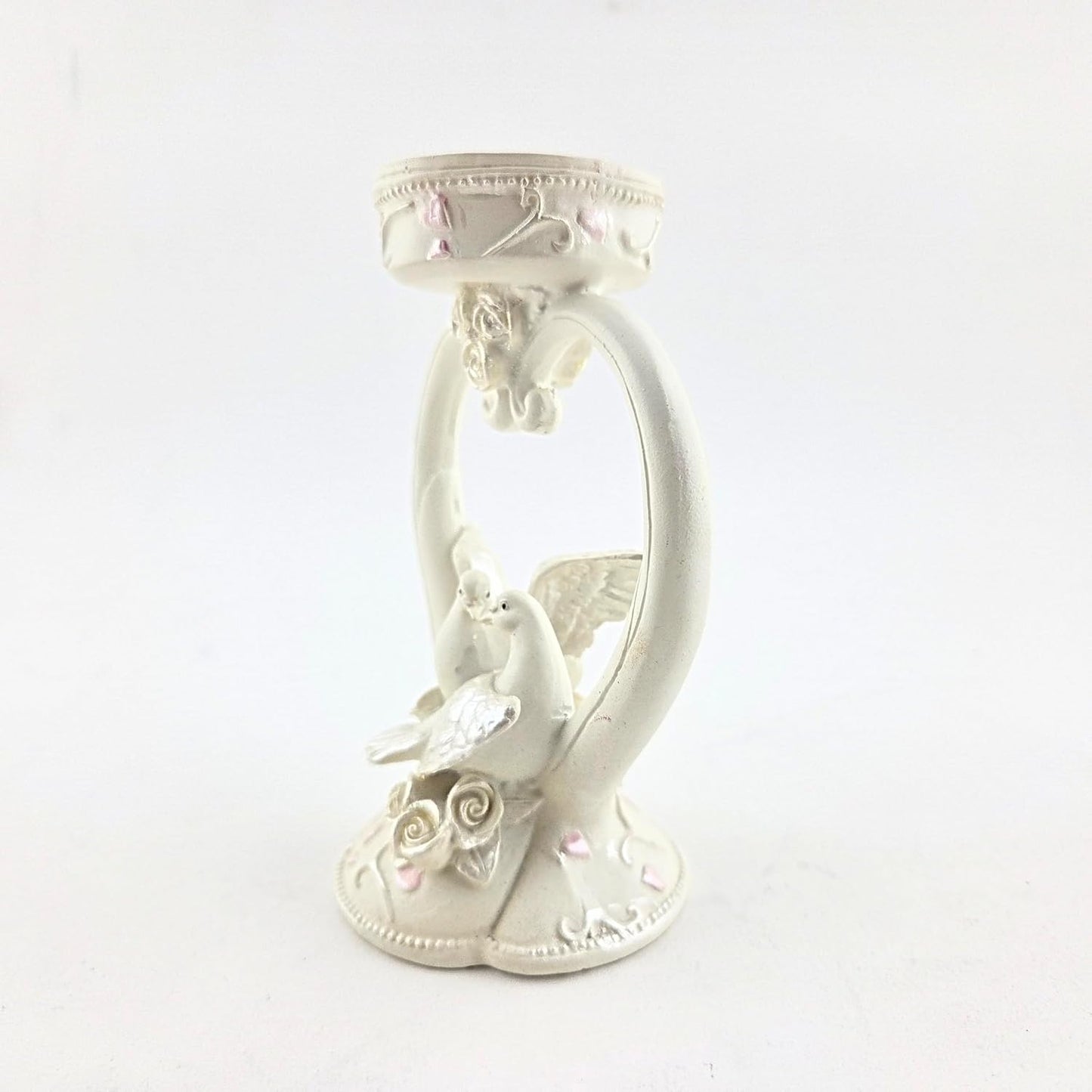 Party Favors Plus White Polyresin Love Doves Heart Candle Holder 5 Inch