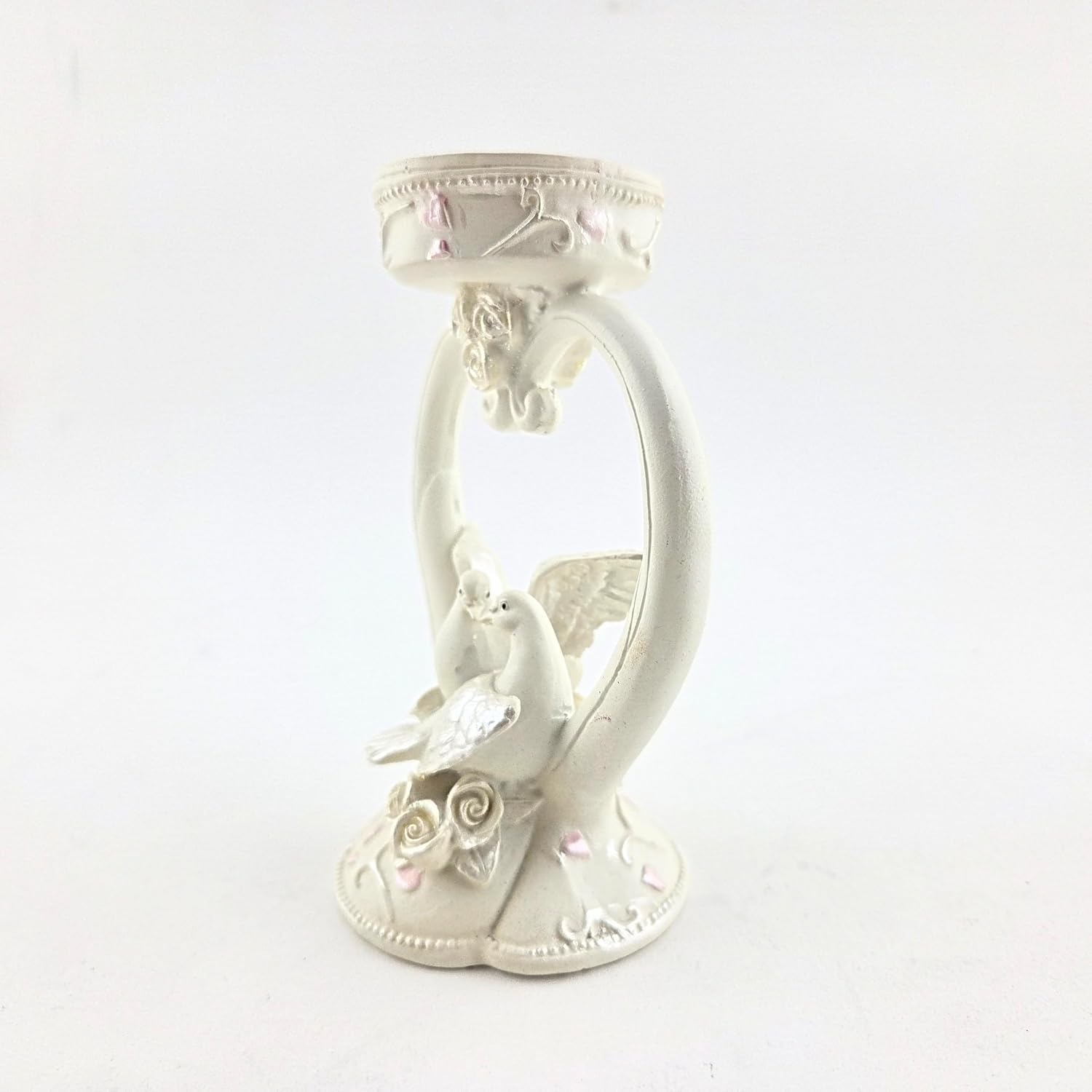Party Favors Plus White Polyresin Love Doves Heart Candle Holder 5 Inch