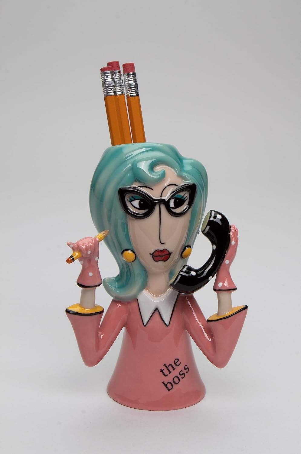 Cosmos Gifts Fine Ceramic Hand Painted Pink Boss Lady Makeup Brushes Holder Vase 6" H 61872