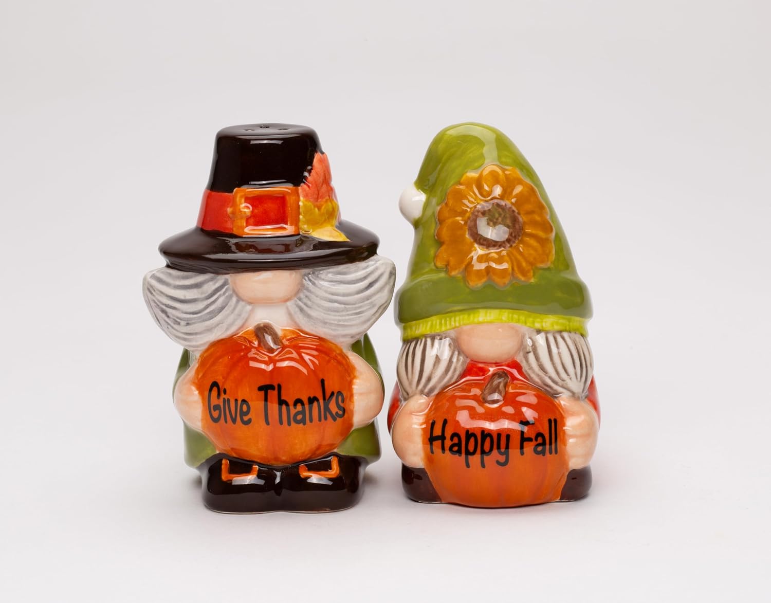 Cosmos Gifts Fine Ceramic Gnome Thanksgiving Pumpkin Happy Fall Salt & Pepper Shakers Set 3-3/4" H