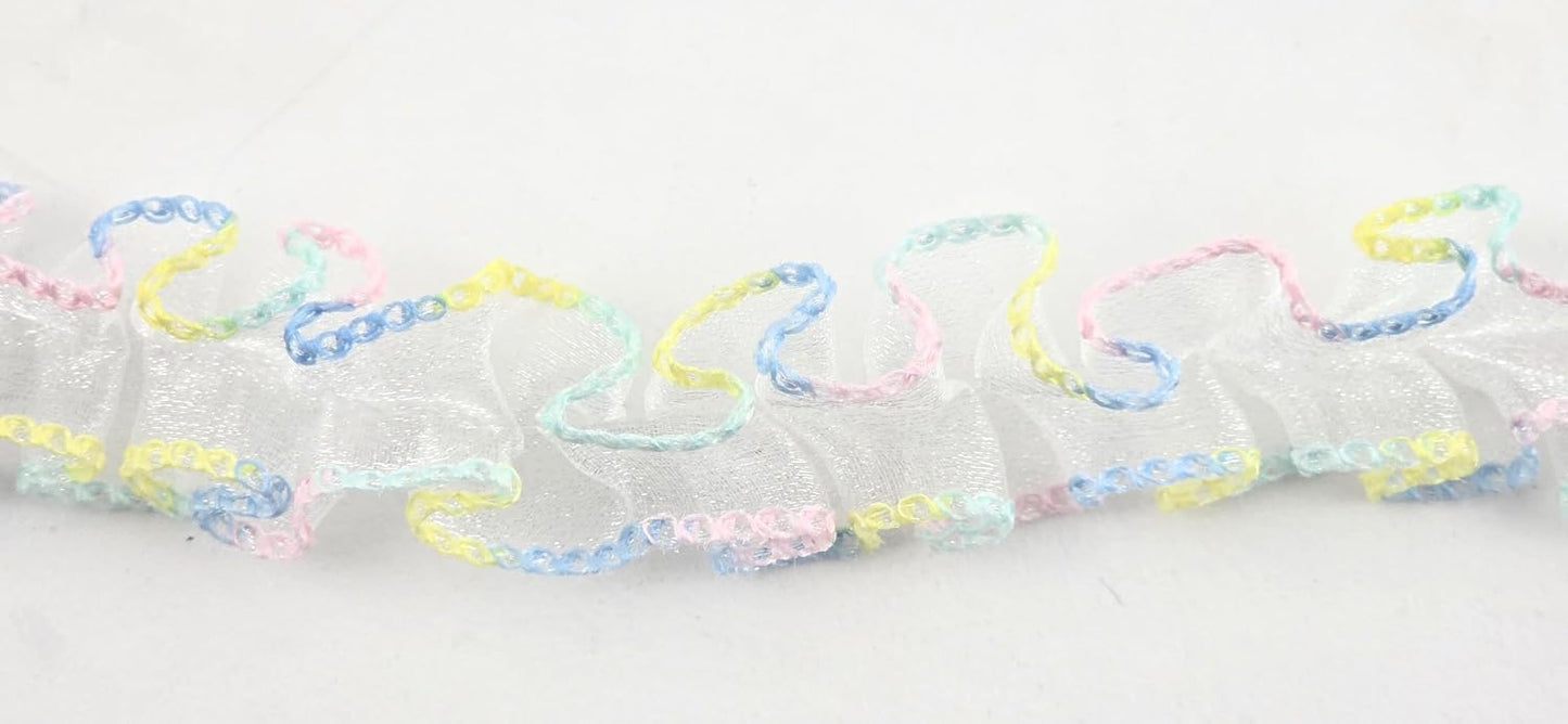 Gathered Organza Trim 4 Yards, 1 Inch with Multicolor Edge