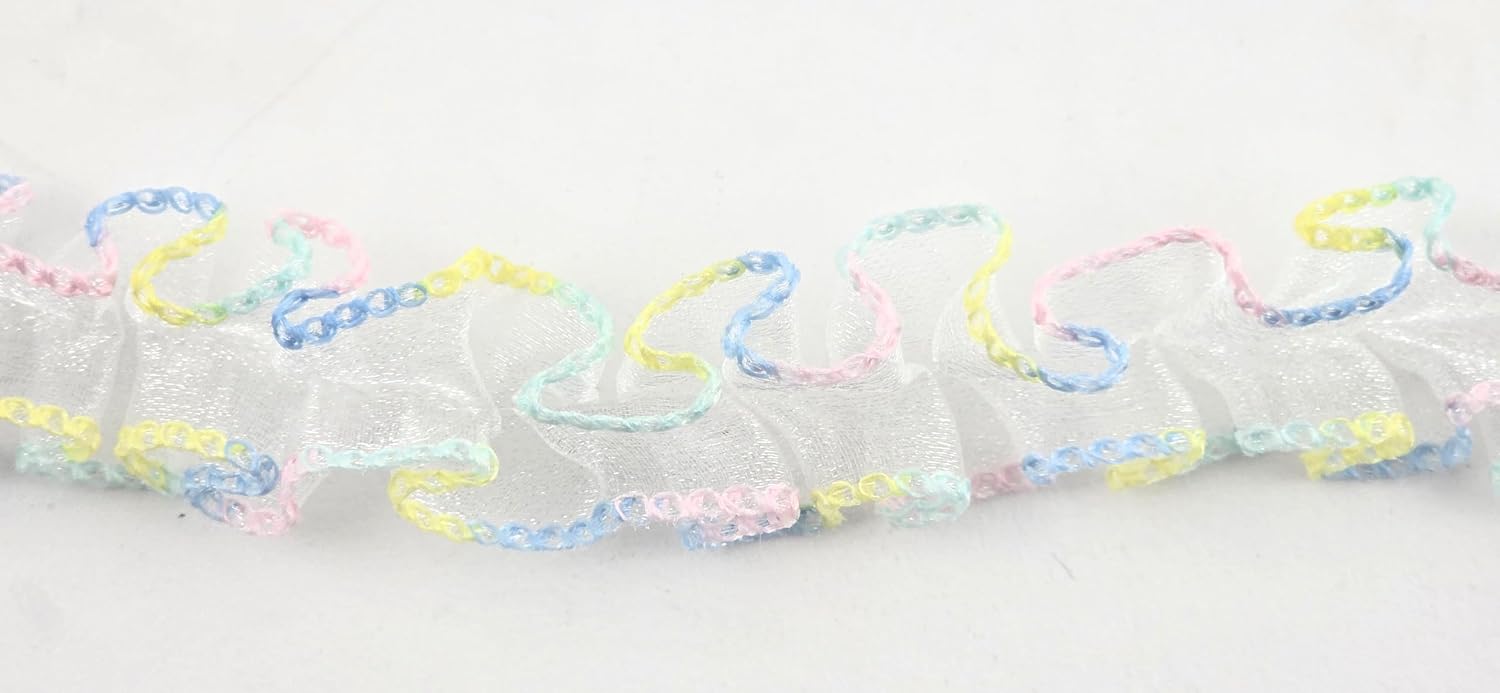 Gathered Organza Trim 4 Yards, 1 Inch with Multicolor Edge