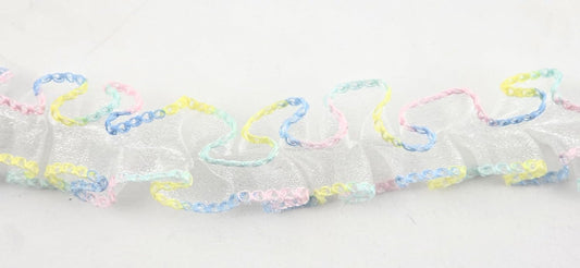 Gathered Organza Trim 4 Yards, 1 Inch with Multicolor Edge