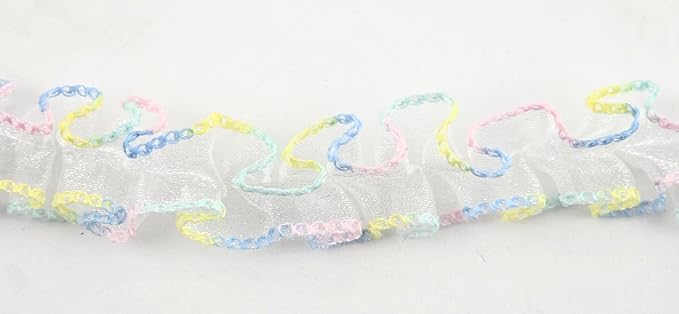 Gathered Organza Trim 4 Yards, 1 Inch with Multicolor Edge