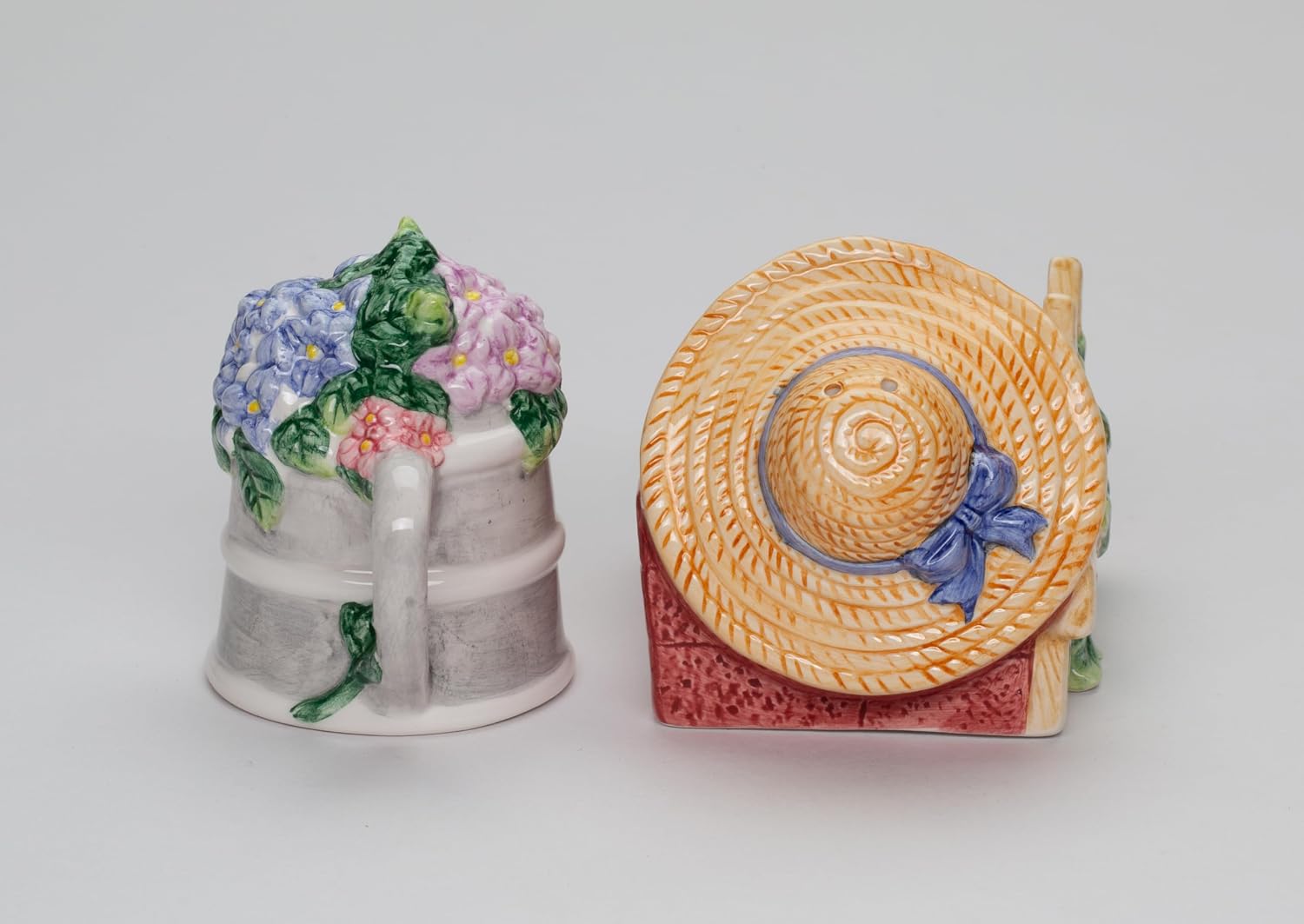 Cosmos Gifts Fine Ceramic Garden Watering Can & Straw Hat Designs Salt & Pepper Shakers Set 3-1/2" H