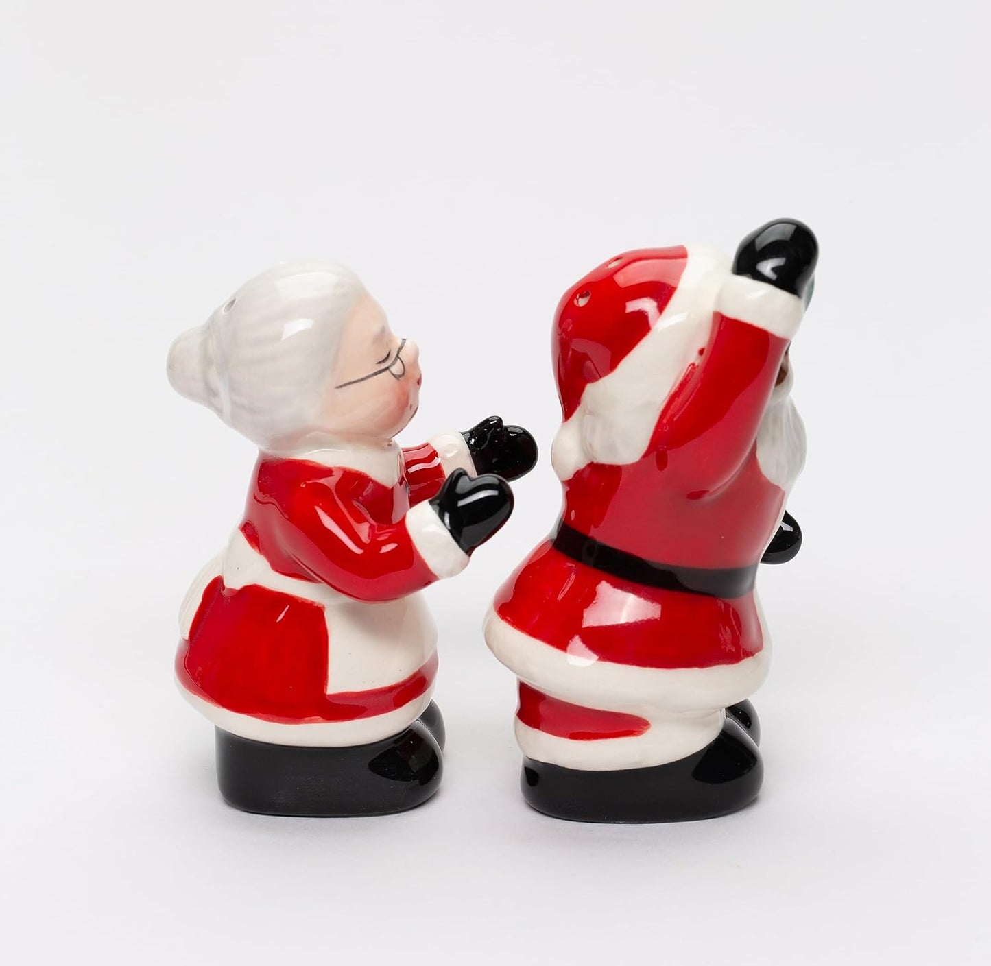 Cosmos Gifts Fine Ceramic Interracial Mr. & Mrs. Santa Salt & Pepper Shakers Set 3-5/8" H