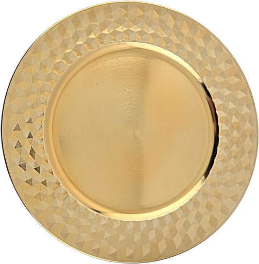 Party Favors Plus Gold Round Plastic Charger Plates Diamond Finish 13 Inch 6 Count