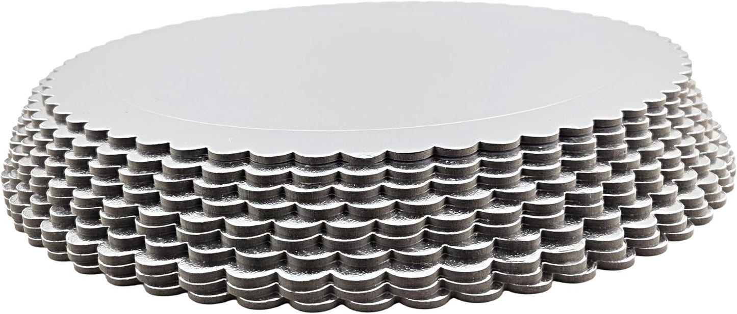 Party Favors Plus Round Cake Board Silver Scalloped Edge Cardboard 14 Inch Pack of 10