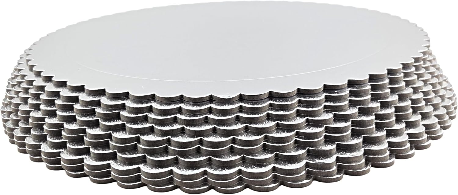Party Favors Plus Round Cake Board Silver Scalloped Edge Cardboard 14 Inch Pack of 10