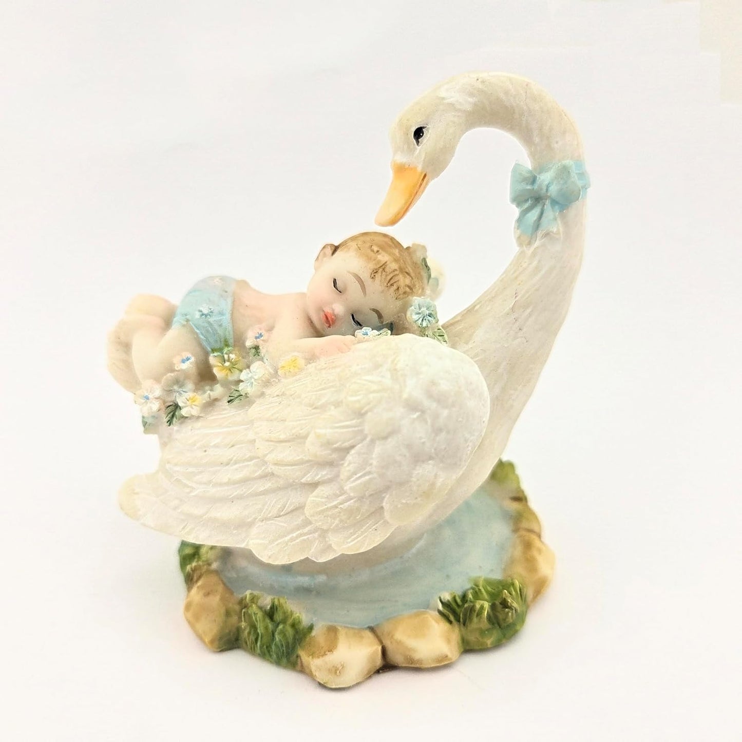 Party Favors Plus White Blue Polyresin Swan Figurine 3.5 Inch