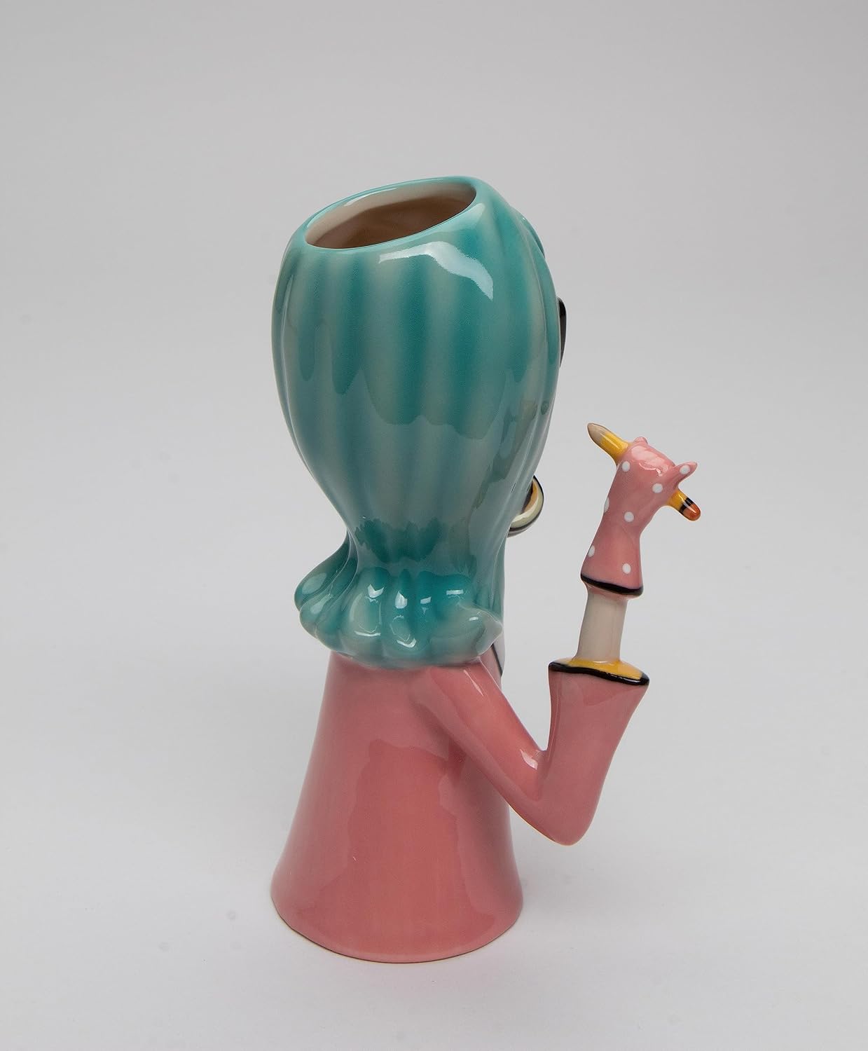 Cosmos Gifts Fine Ceramic Hand Painted Pink Boss Lady Makeup Brushes Holder Vase 6" H 61872